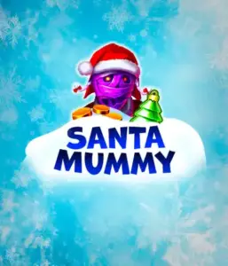  Discover the quirky "Santa Mummy" slot game by Belatra, highlighting a Santa-clad mummy decked out in festive holiday attire. This colorful image presents the mummy with a vivid purple hue, wearing a Santa hat, amid snowy blue and icy snowflakes. The game's title, "Santa Mummy," is boldly written in large, icy blue letters.